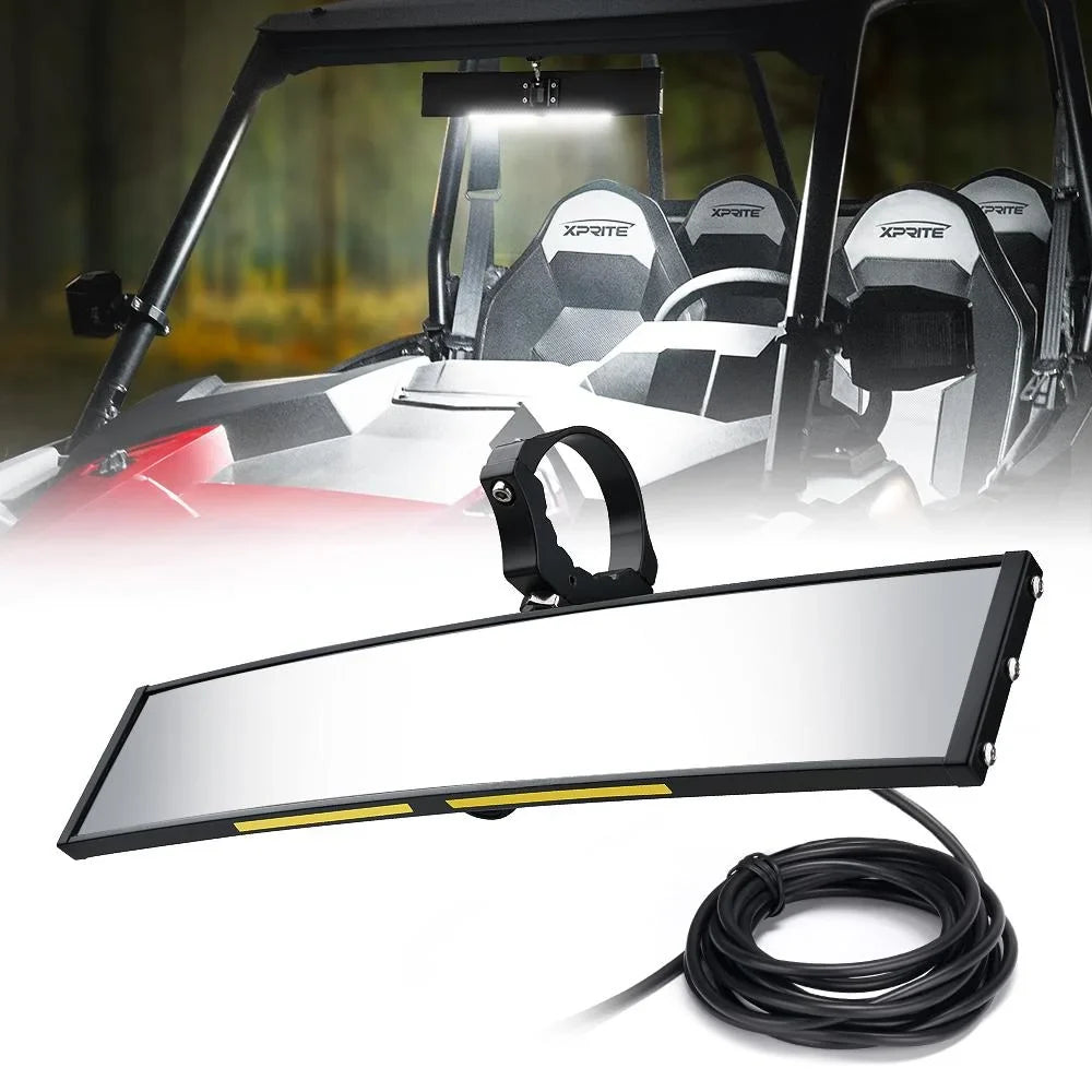 Xprite 13" Aluminum UTV Rear View Clear Mirror w/ Integrated LED Dome Lights fits 1.75" - 2" Rollbars
