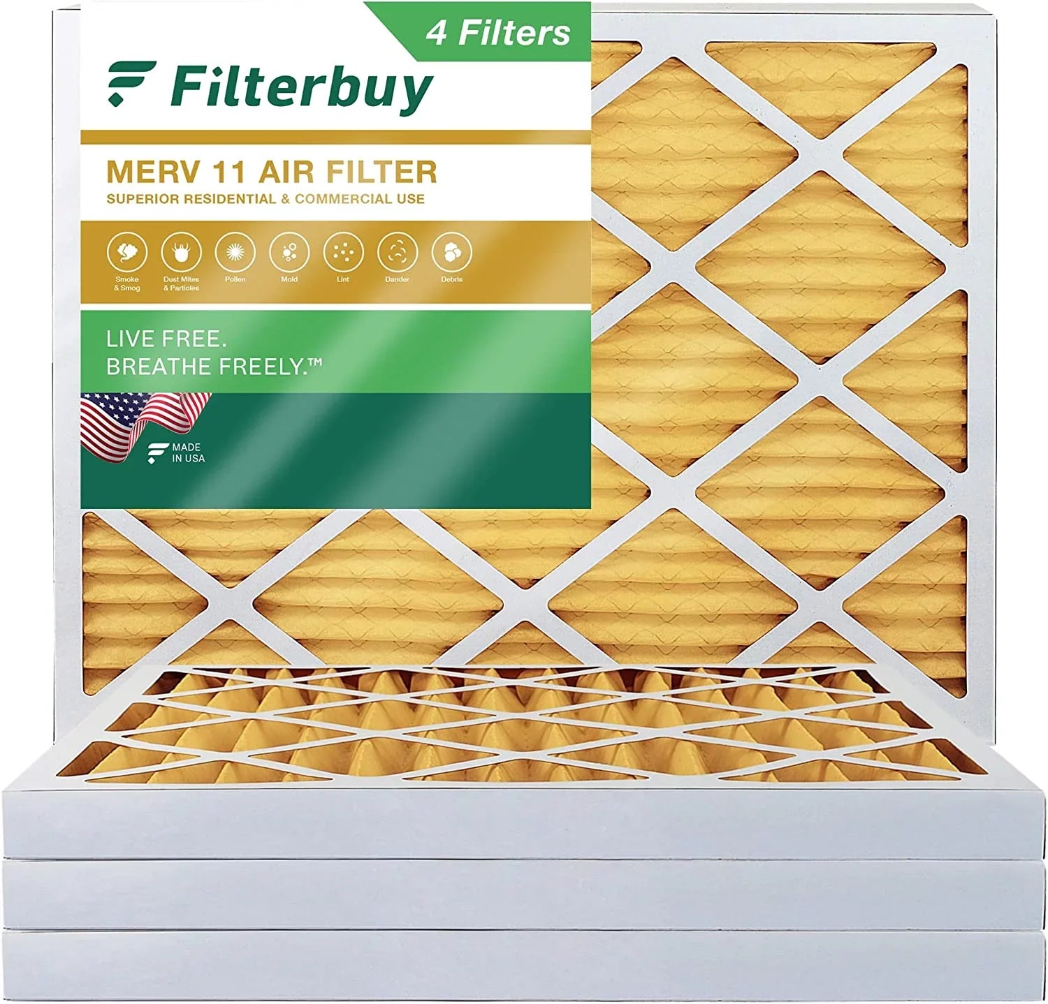 Filterbuy 12x18x2 MERV 11 Pleated HVAC AC Furnace Air Filters (4-Pack)