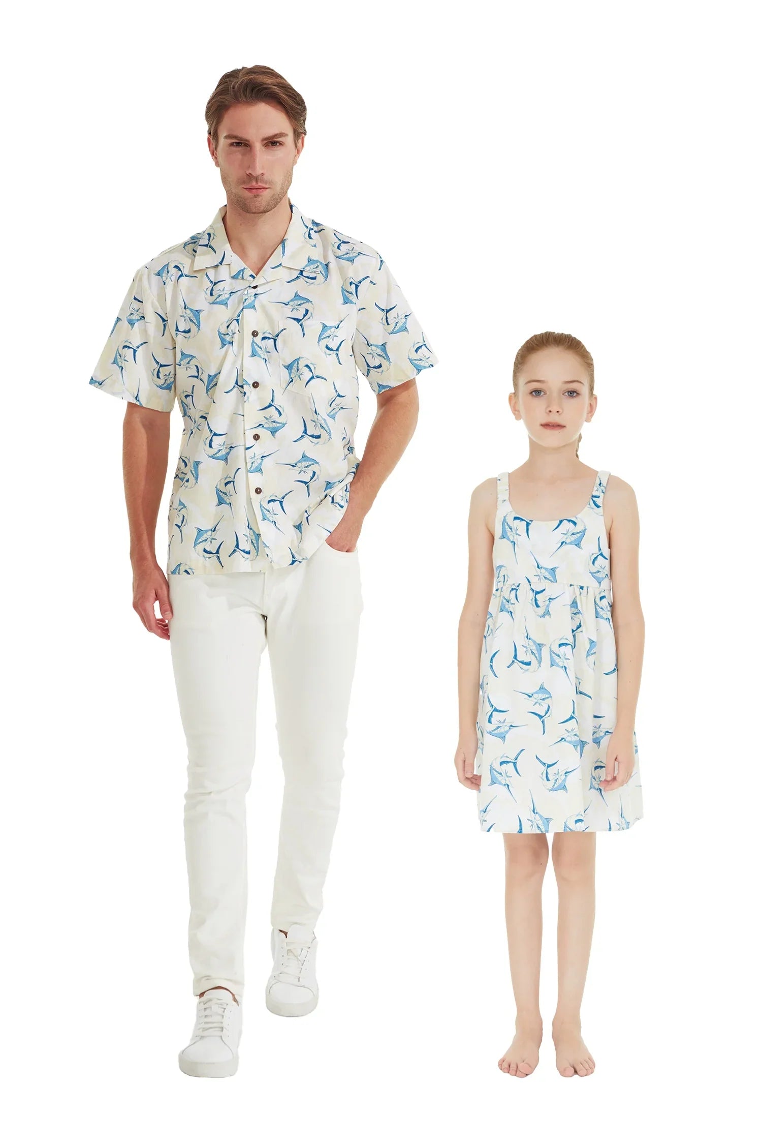 Matchable Hawaiian Luau Father Daughter Shirt Elastic Dress in Marlin Yellow, Girl, 2