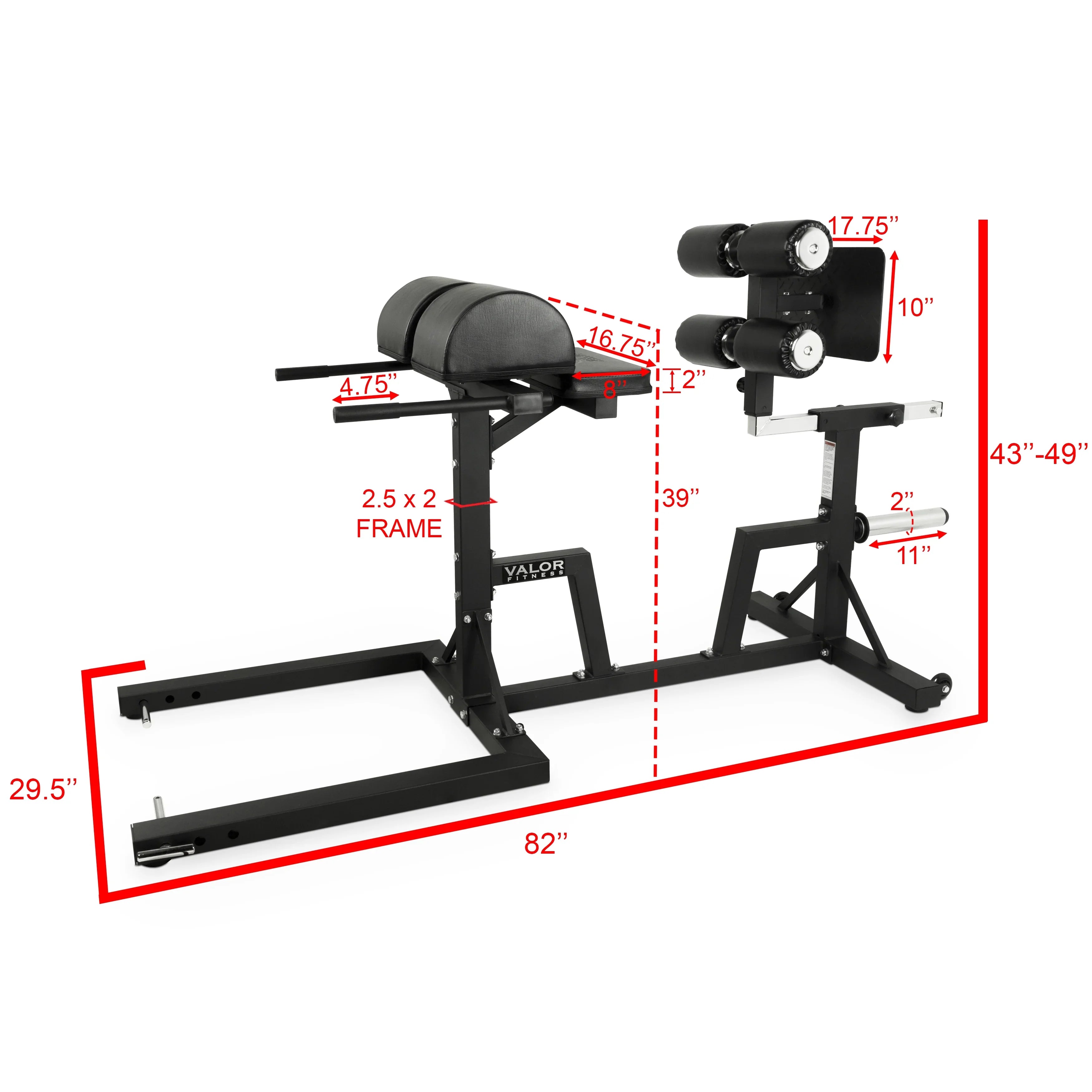 Valor Fitness Glute Ham Developer Machine - Adjustable GHD Equipment- Max Weight 400 lbs - Ab Hip Back Workout - Hyperextensions Sit Ups – Includes Band Pegs - Olympic Plate Storage - Home Gym -