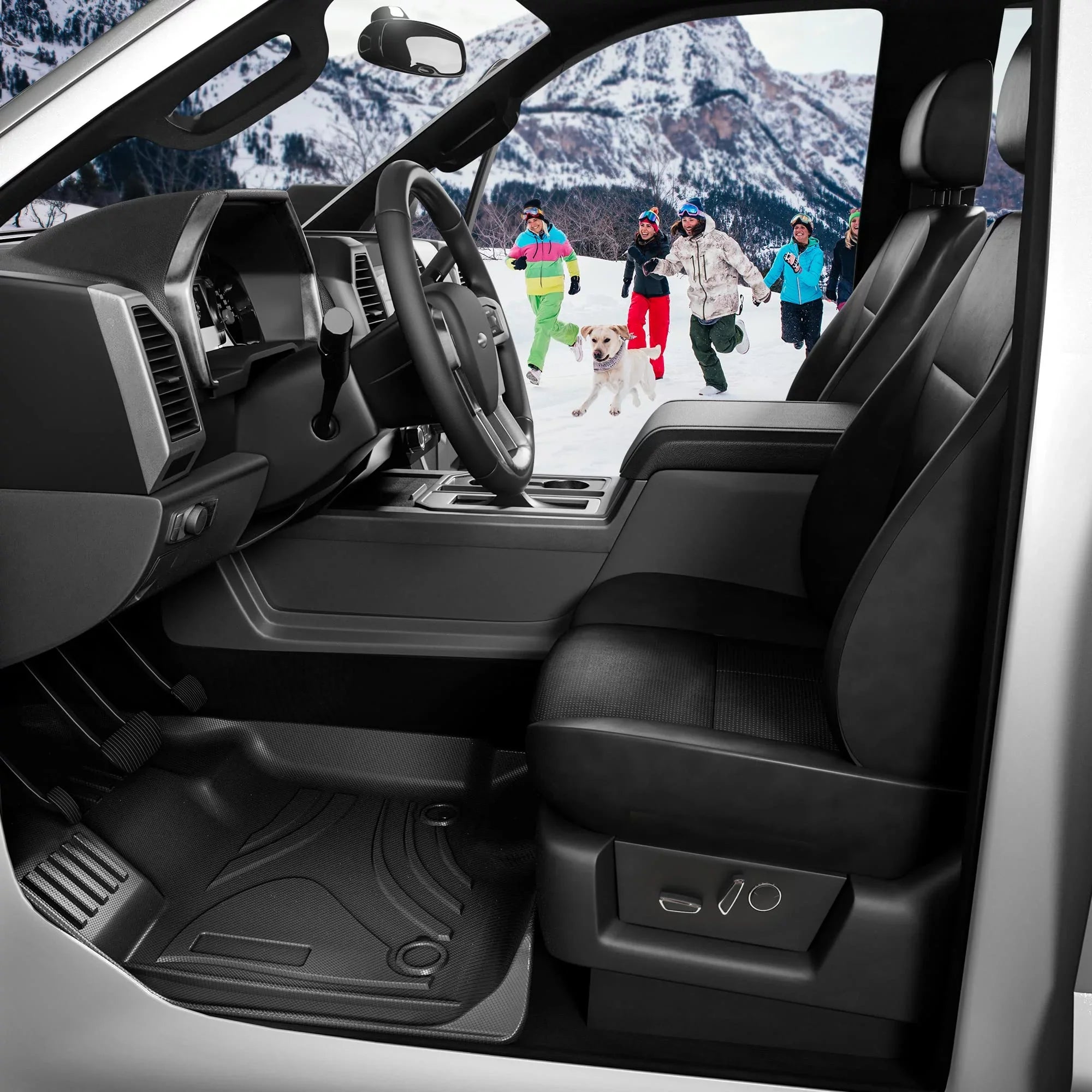 Ledkingdomus Floor Mats For 2019-2023 Chevy Silverado Crew Cab Floor Mats with Underseat Storage Box