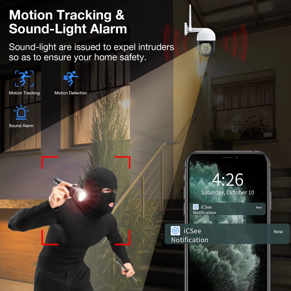 TOPVISION Security Cameras WiFi Door Camera, 2K Full Color Night Vision Outdoor Camera Home Camera with 360° PTZ View, Motion Detection, Siren, 2 Way Audio (2.4Ghz WiFi, Plug in)