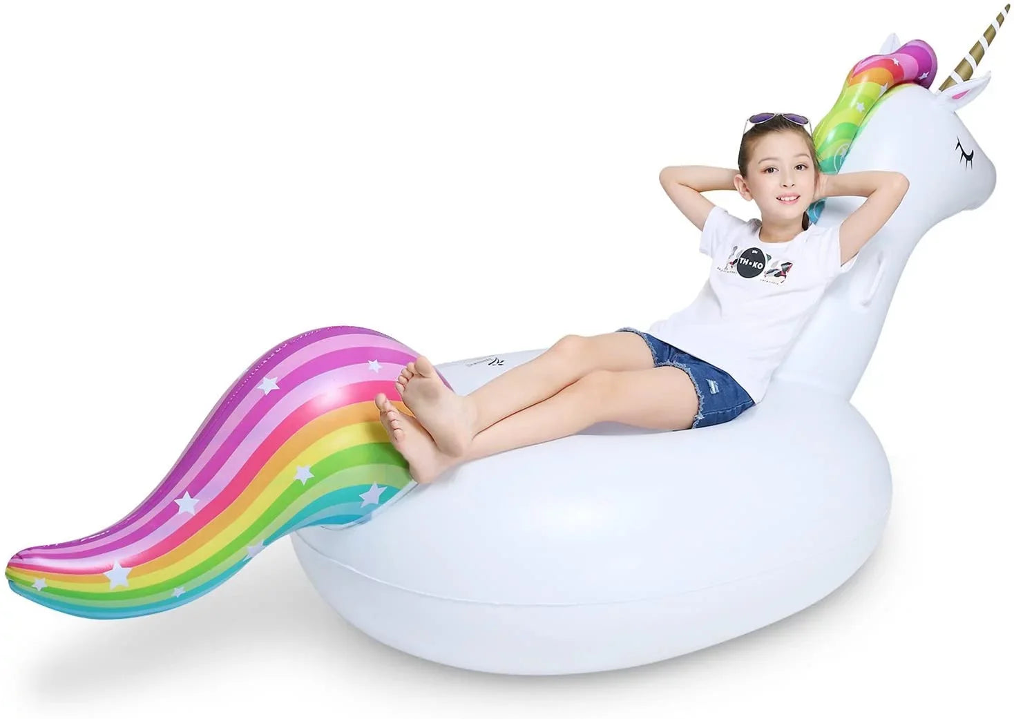 Big Inflatable Unicorn Pool Float Floatie Ride On with Fast Valves Large Rideable Blow Up Summer Beach Swimming Pool Party Lounge Raft Decorations Toys Kids Adults