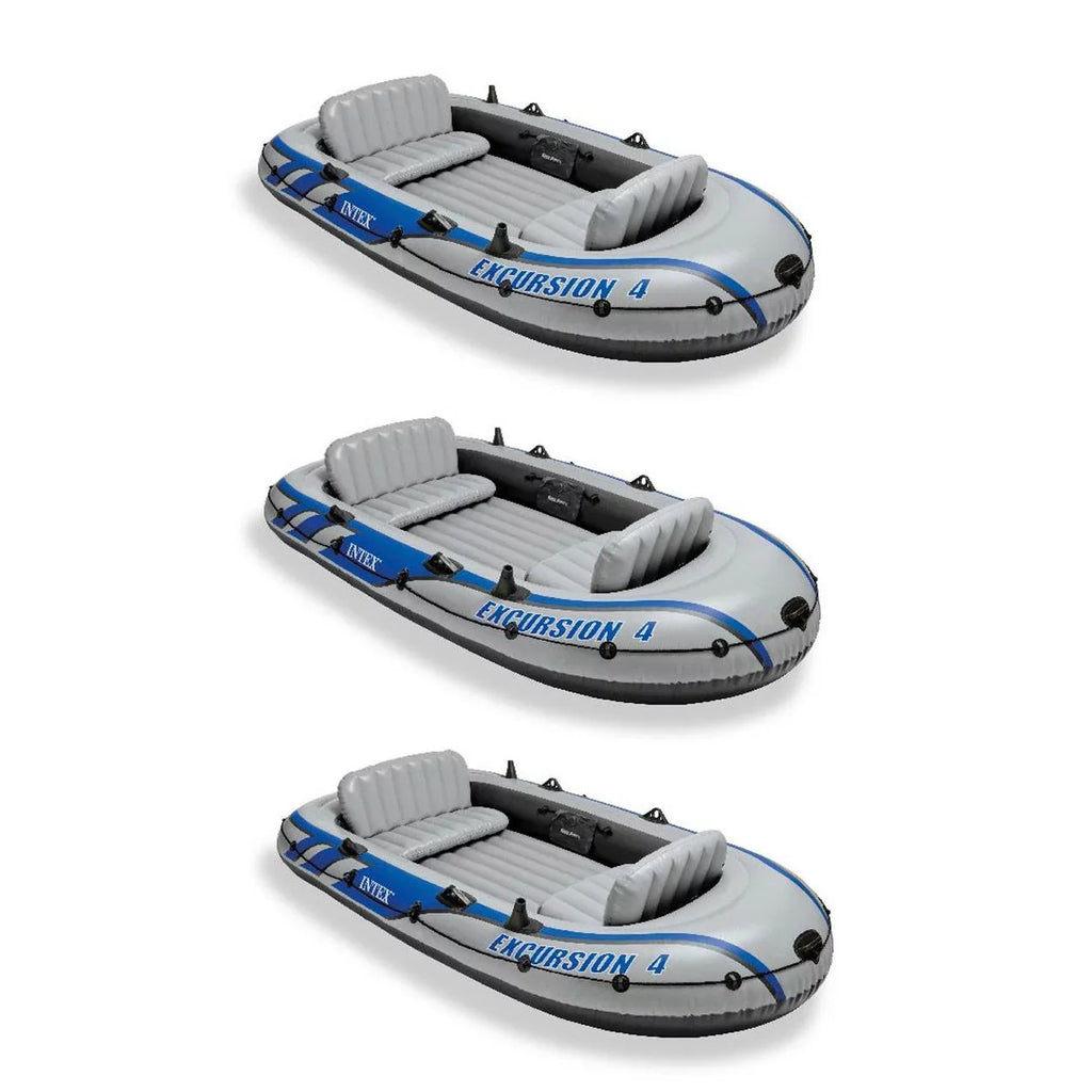 Intex Excursion Inflatable Rafting Fishing 4 Person Ship w/ Oars & Pump (3 Pack)