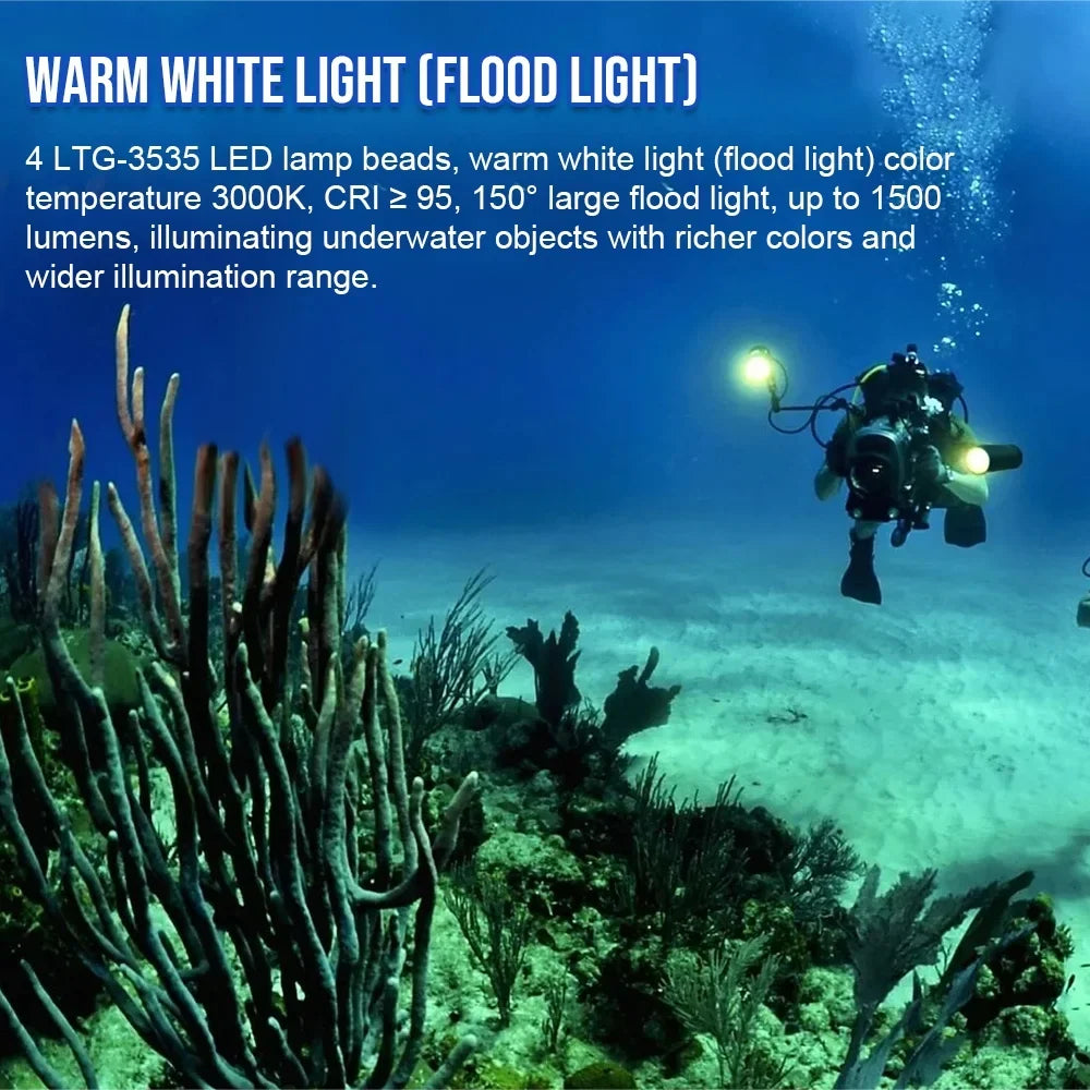 TrustFire DF90 Scuba Diving Light, 15000 Lumens Video Camera Photography Dive LED Flashlight, 70M Underwater Scuba Diving Flashlight, Super Bright, with Violet Red White Lights