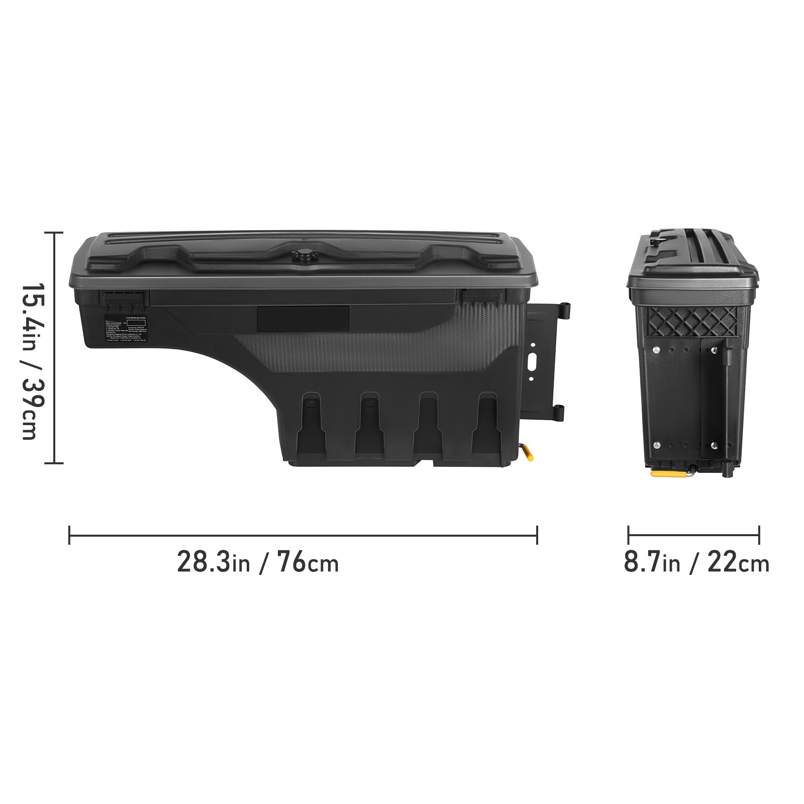 SKYSHALO Truck Bed Storage Box, Lockable Lid, 6.6 Gal/20 L Waterproof ABS Wheel Well Tool Box, Fitting with Chevrolet Silverado 1500 GMC Sierra 1500 2019-2021, Black, Passenger Side