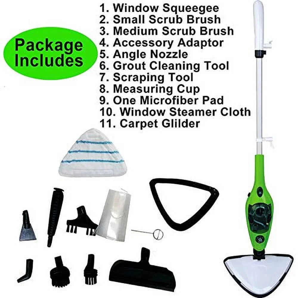 Multi-Function Steam Mop 10 In 1, Fast 20 sec Heating Up, Stream Clearner Suitable for All Types of Carpet/Floor, 300 ml, 1500 W, 3.5M Wire, White/Green