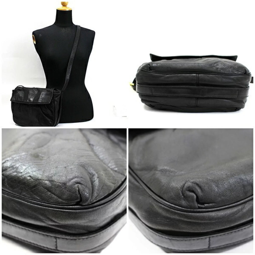 Pre-Owned Loewe Leather Shoulder Bag Anagram Black LOEWE Ladies (Good)