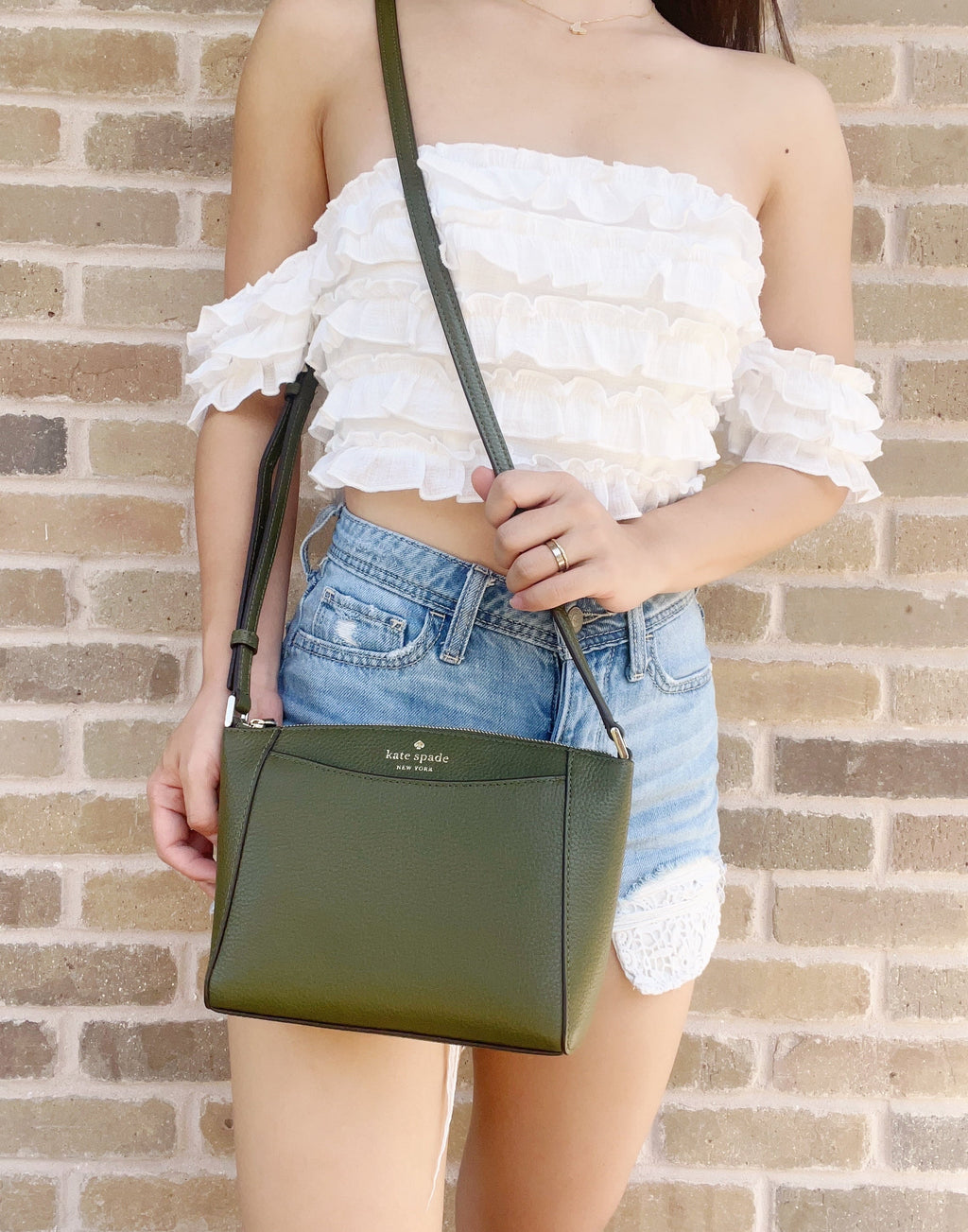 Kate Spade Monica Pebbled Leather Crossbody Bag Purse Enchanted Green