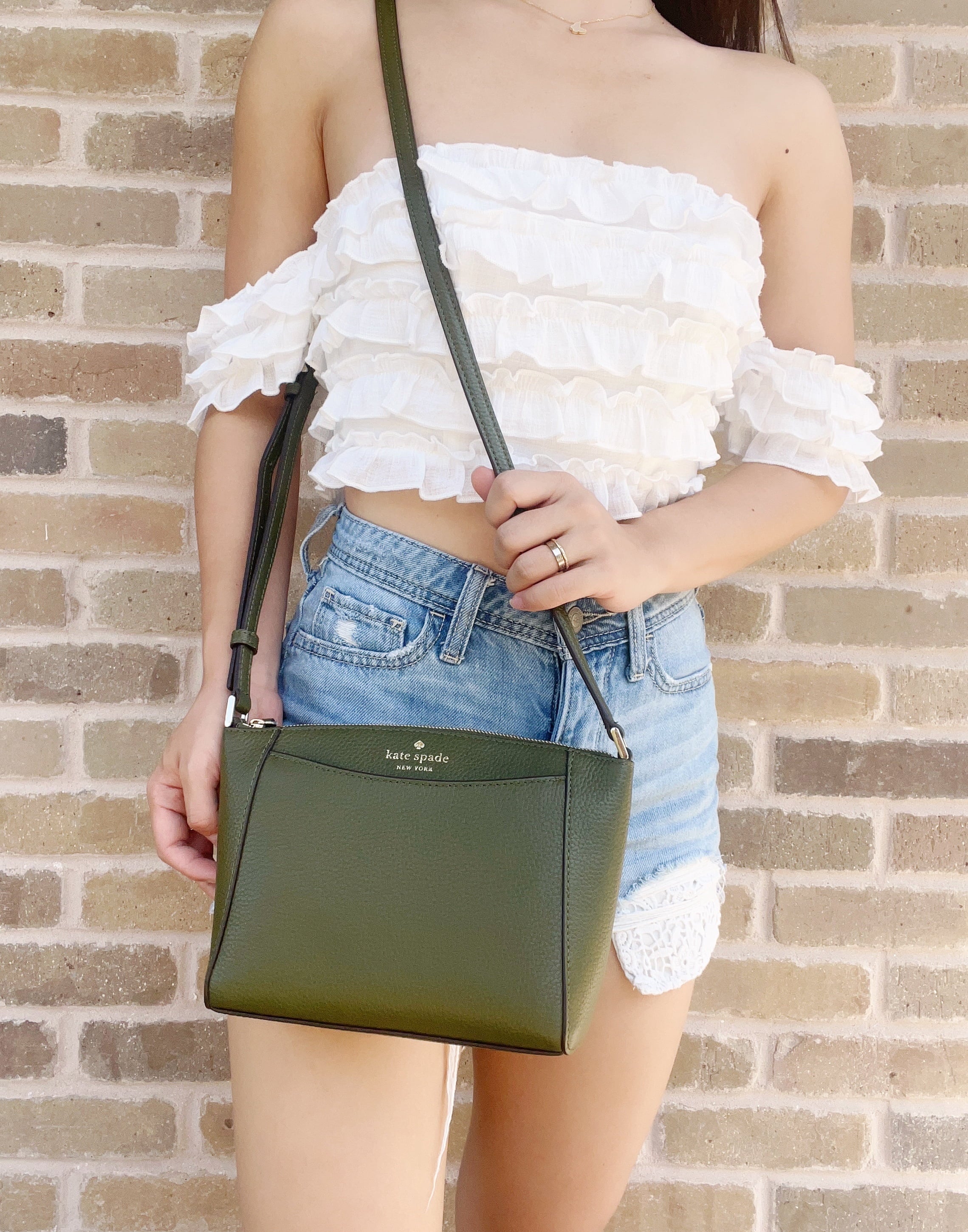 Kate Spade Monica Pebbled Leather Crossbody Bag Purse Enchanted Green