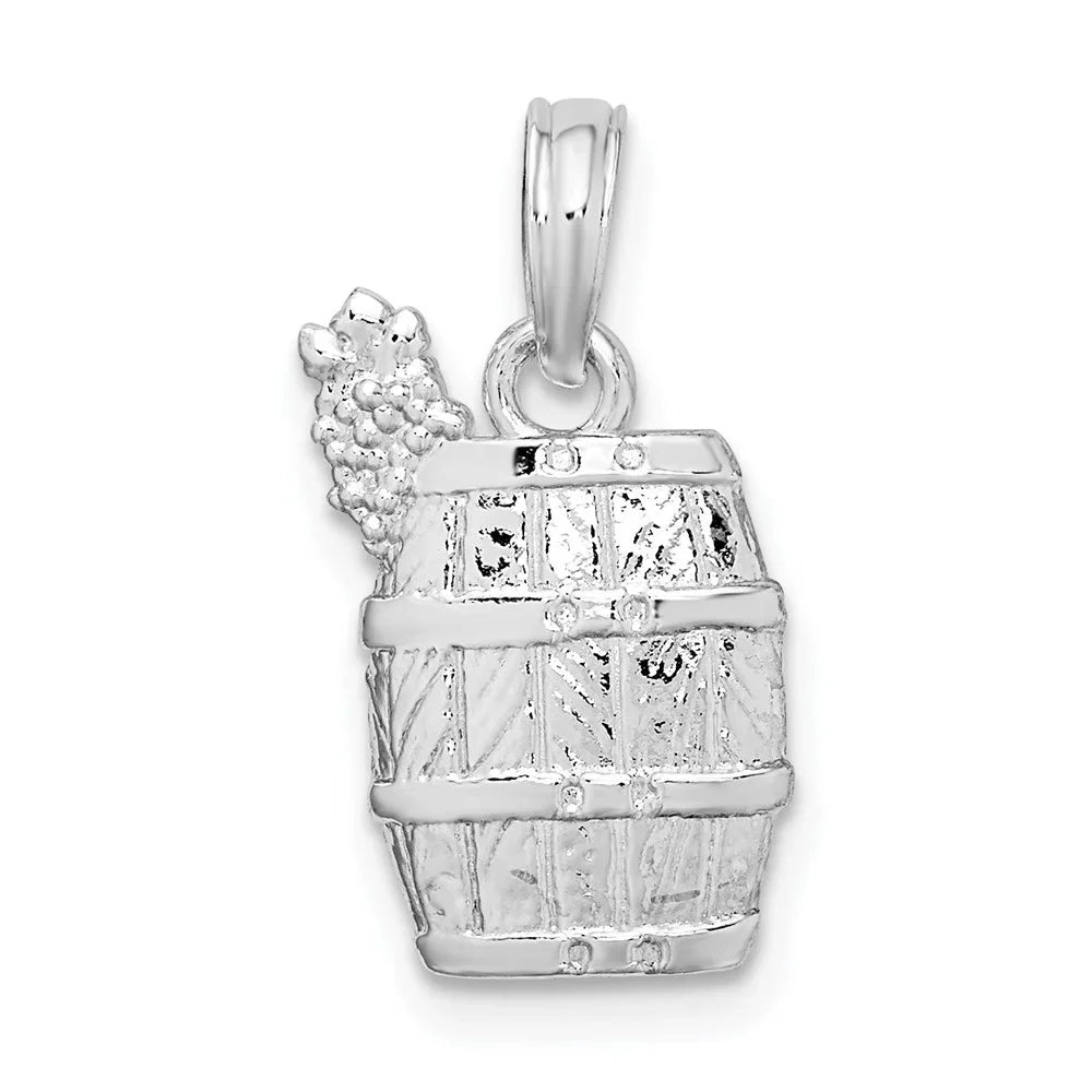 Auriga 925 Sterling Silver Polished Wine Barrel with Grapes Pendant for Women (L-18.5 mm, W-10 mm)