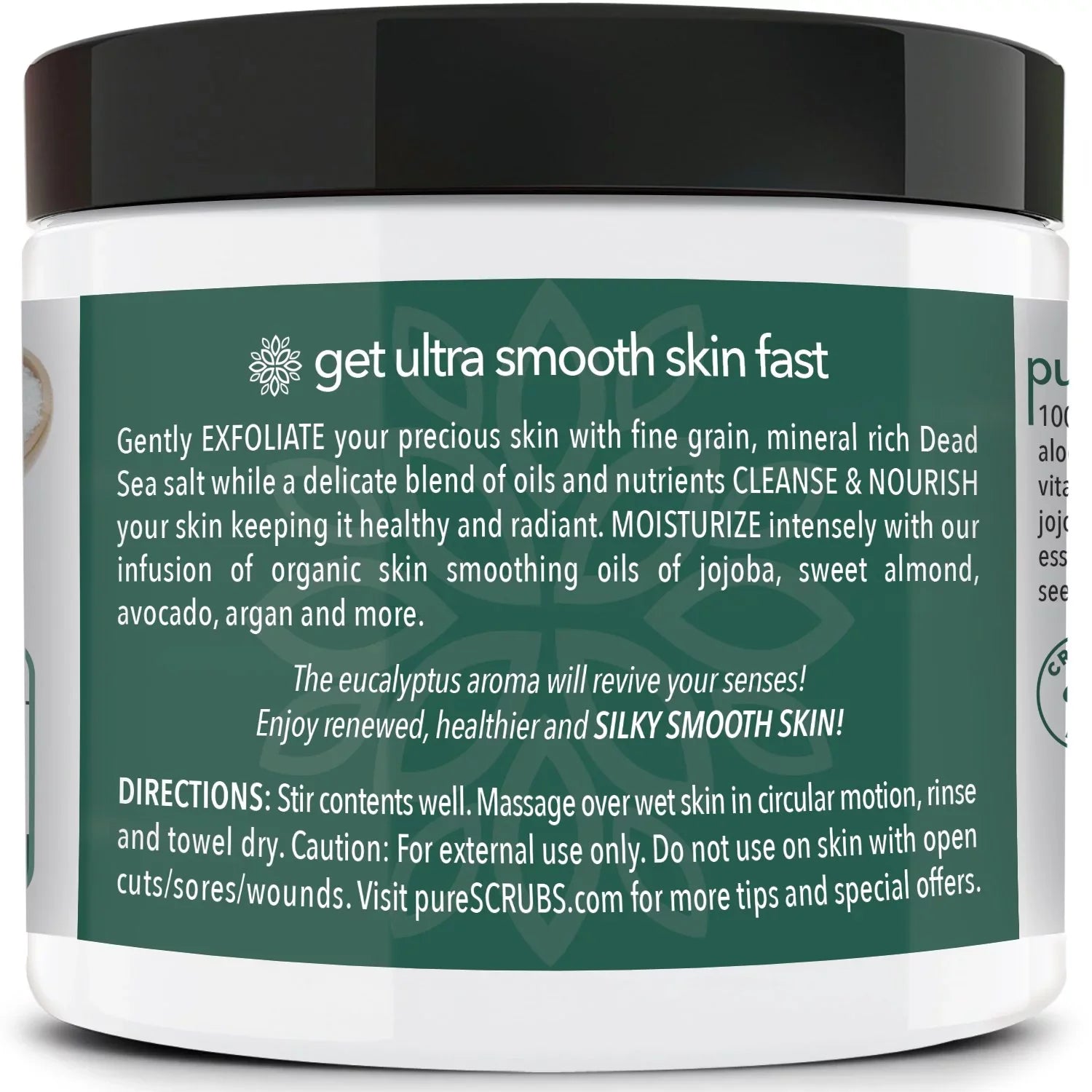 pureSCRUBS Premium Organic Body Scrub Set - Large 16oz EUCALYPTUS BODY SCRUB - Pure Dead Sea Salt Infused Organic Essential Oils & Nutrients + FREE Wooden Spoon, Loofah & Mini Exfoliating Bar Soap