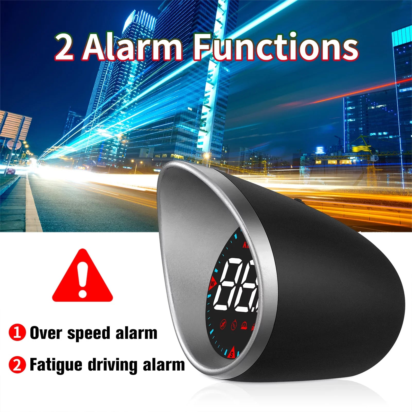 Car Head-Up Display (HUD) - Digital Speedometer with Driving Mileage Display, Compass Angle, Overspeed Alarm, and Fatigue Driving Alarm