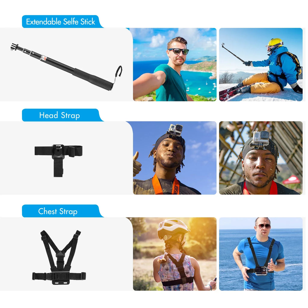 Andoer Action Accessories Kit Sports Accessories Set with Waterproop Housing Silicone Protective Case Selfie Stick Various Mount Bracket and More Replacement for GoPro Hero 109 Black with