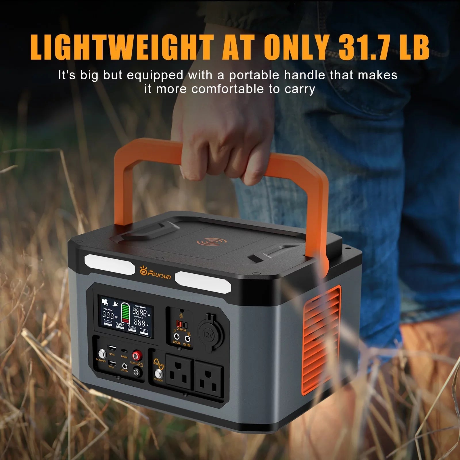 Foursun 1500W(3000W Peak) Portable Power Station,1598.4Wh with 2 x 1500W AC Outlets ,Wireless charge,PD 65W,Solar Generator for Home Backup, Emergency, Camping