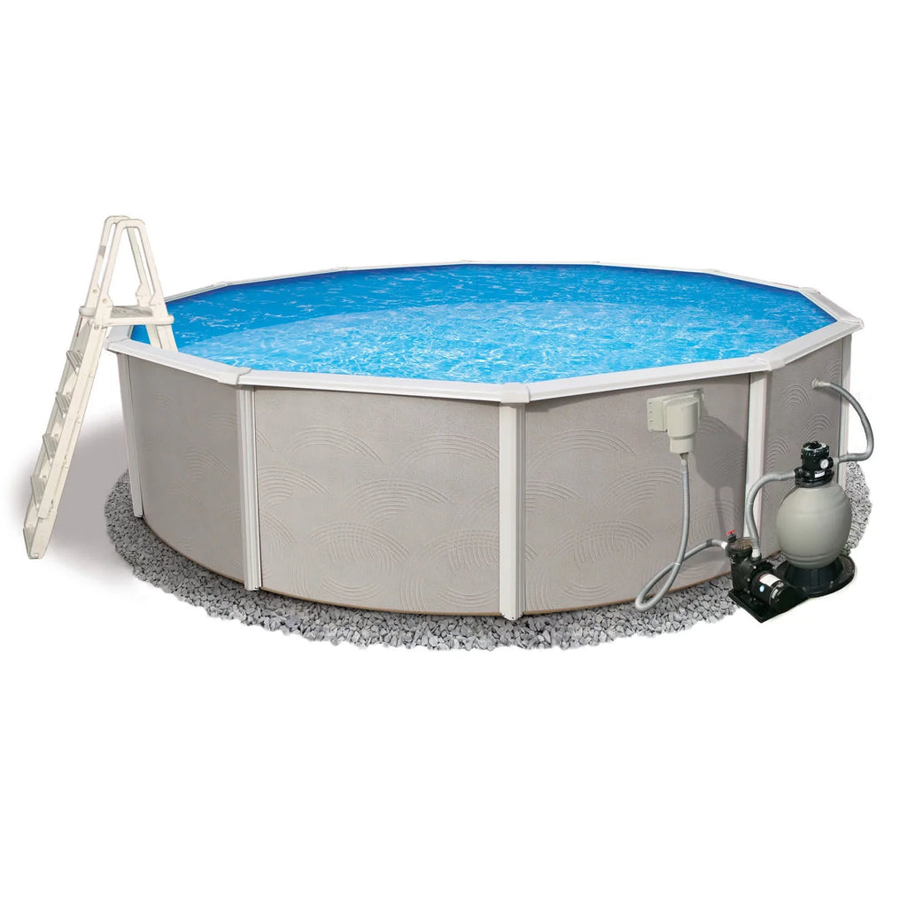 Belize 27-ft Round 52-in Deep 6-in Top Rail Metal Wall Swimming Pool Package