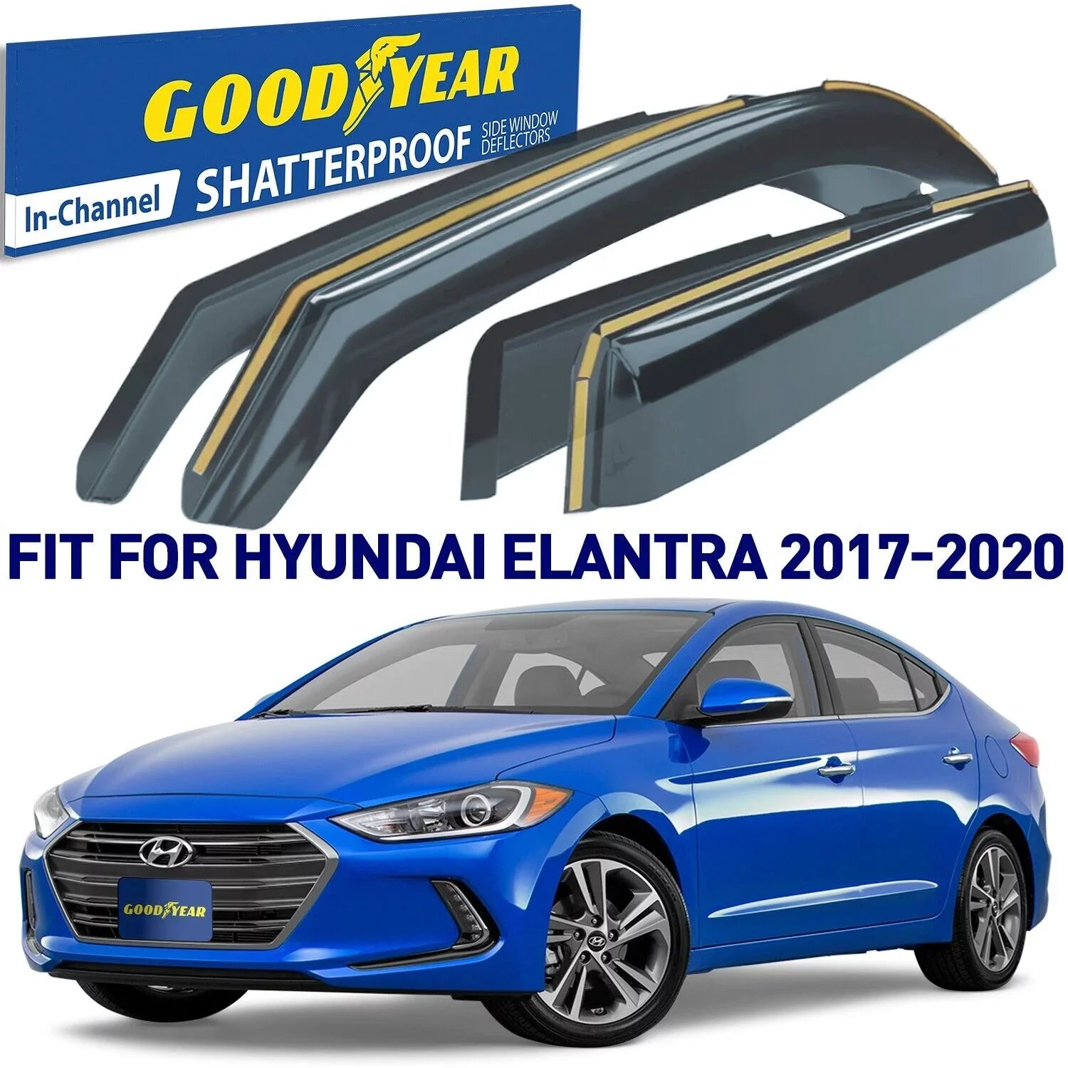 Goodyear Shatterproof in-Channel Window Deflectors for Hyundai Elantra 2017-2020, Rain Guards, Window Visors for Cars, Vent Deflector, Car Accessories, 4 pcs - GY003459LP