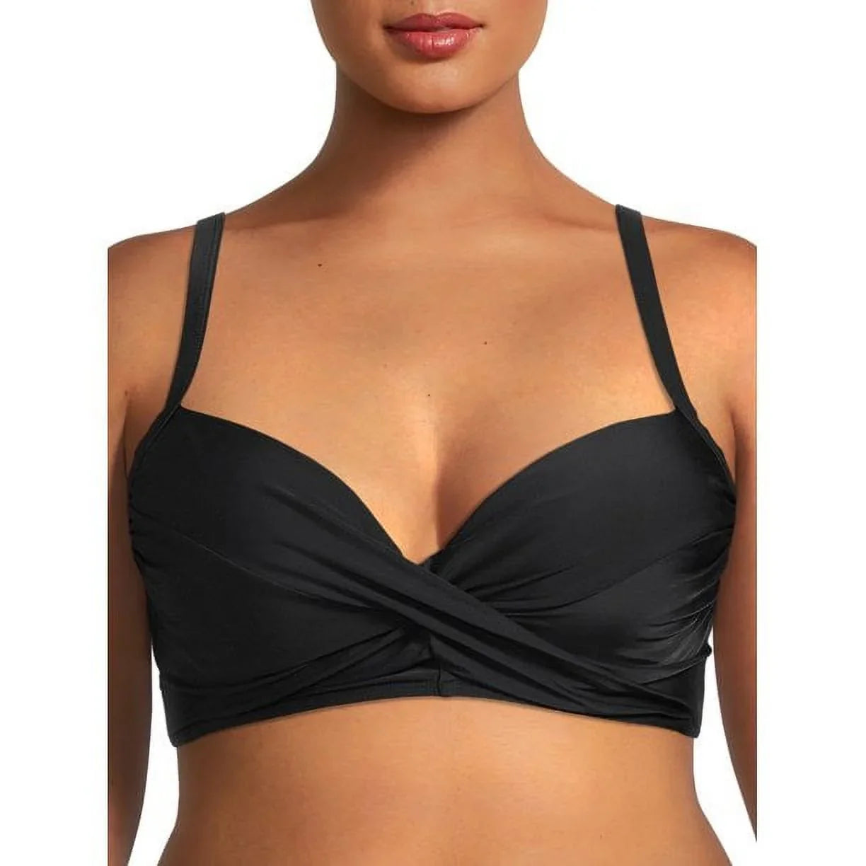 Nicole Miller BLACK Twist Front Bikini Top + Hi Waist Shirred Bottom 2Pc S
