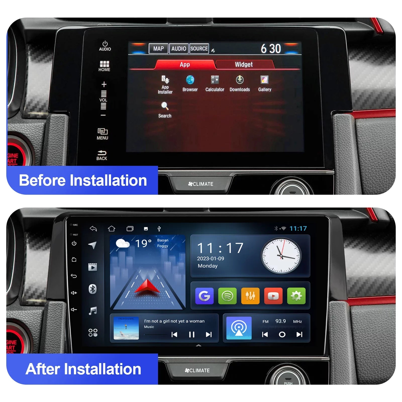 Android 10 Double Din Car Stereo for Honda Civic 2016-2020 with 9 Inch Touchscreen Radio Built-in Wireless Carplay/Android Auto/GPS/Bluetooth/FM/AUX-in/Steering Wheel Control Backup Camera 2+32G