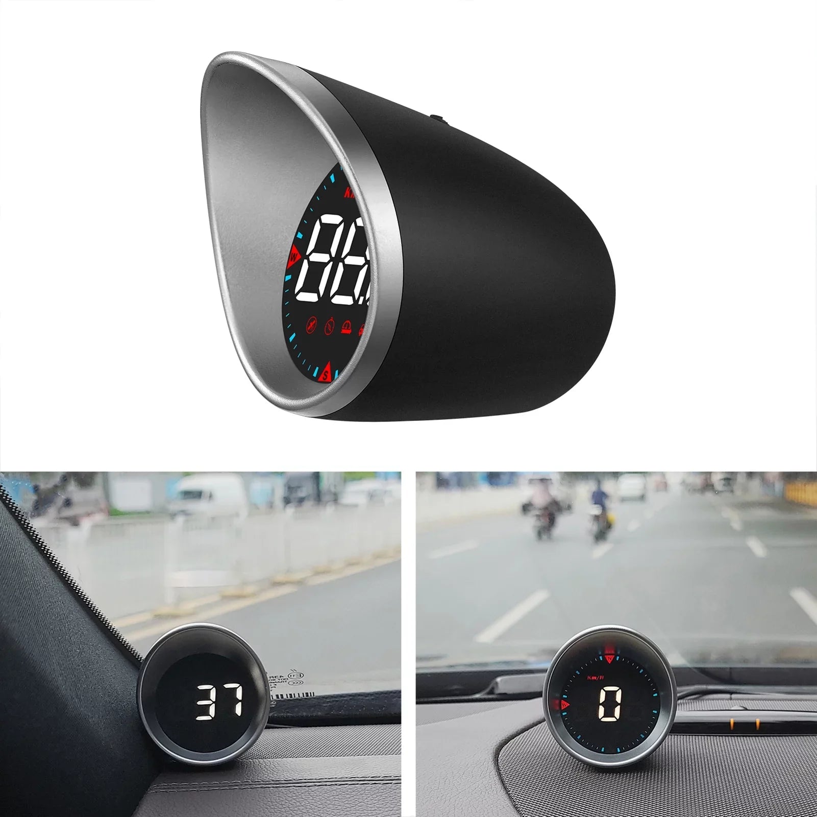 Car Head-Up Display (HUD) - Digital Speedometer with Driving Mileage Display, Compass Angle, Overspeed Alarm, and Fatigue Driving Alarm