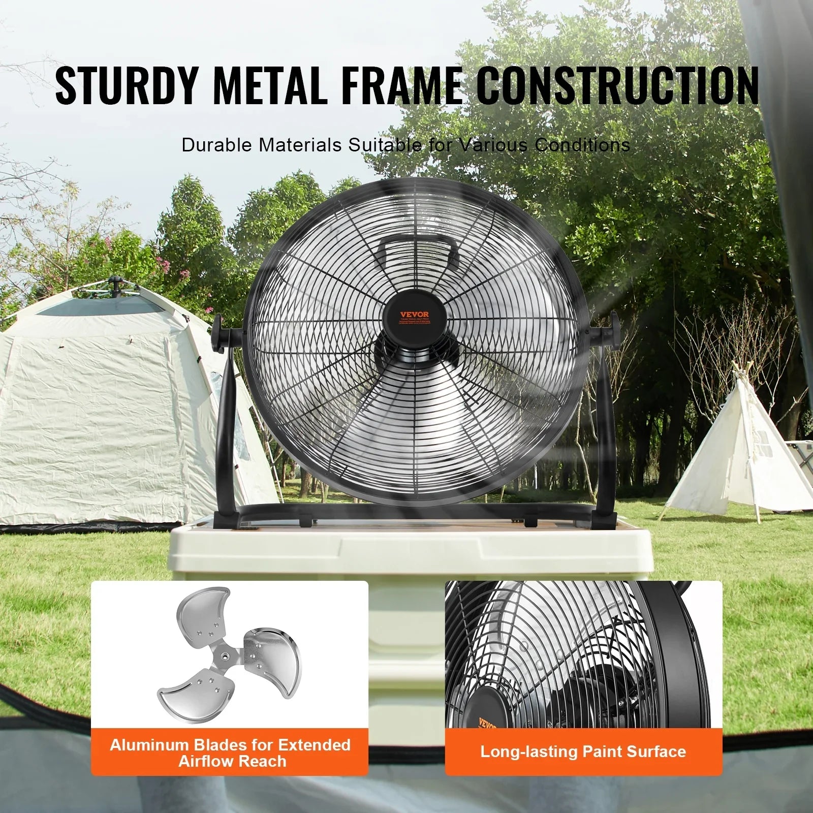 SKYSHALO 16-inch Cordless Fan Heavy Duty Metal Fans Variable Speed 360 Degree Tilt