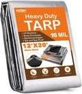 Tarps Heavy Duty Waterproof 12? X 20?, Extra Thick 16 Mil, Tear & Fade Strong 100% UV Blocking, Outdoor Tarp with Reinforced Grommets for Roof, Camping, Patio, Pool, Watercraft