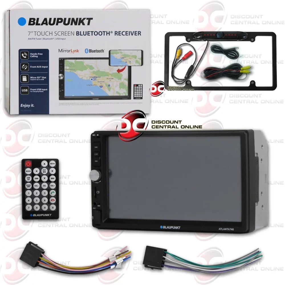 Blaupunkt Car 2DIN 7" Touchscreen AM/FM receiver USB Bluetooth + Connect your smartphone to MirrorLink with DiscountCentralOnline FL09BK Full License plate Night vision Waterproof back-up camera