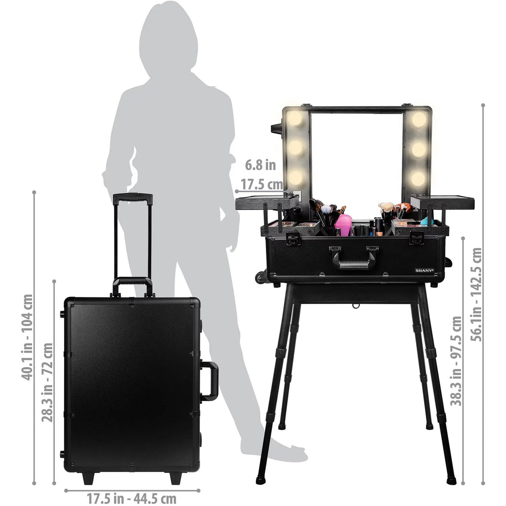 SHANY Studio ToGo Wheeled Trolley Makeup Case & Organizer with Light - BLACK