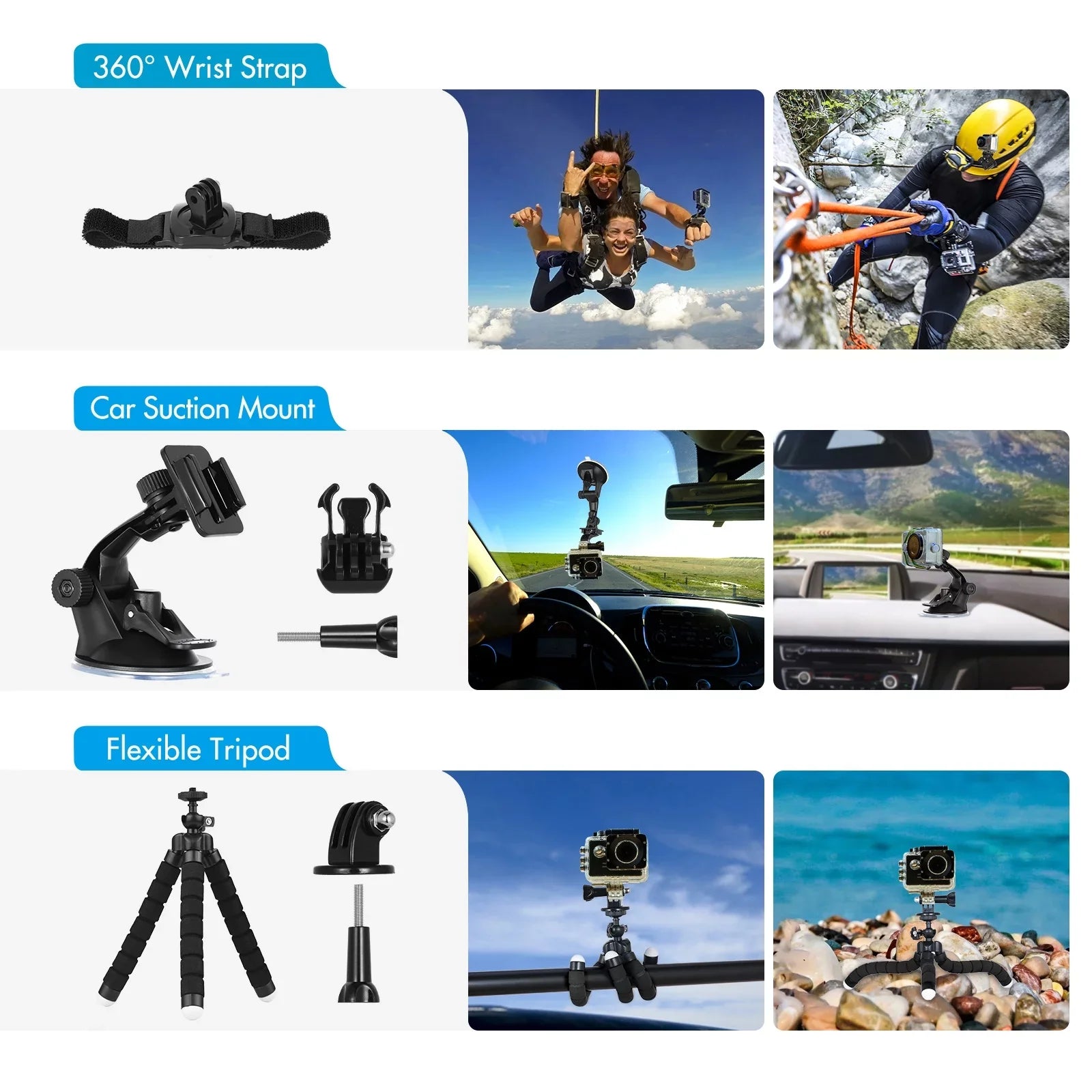 Andoer Action Accessories Kit Sports Accessories Set with Waterproop Housing Silicone Protective Case Selfie Stick Various Mount Bracket and More Replacement for GoPro Hero 109 Black with