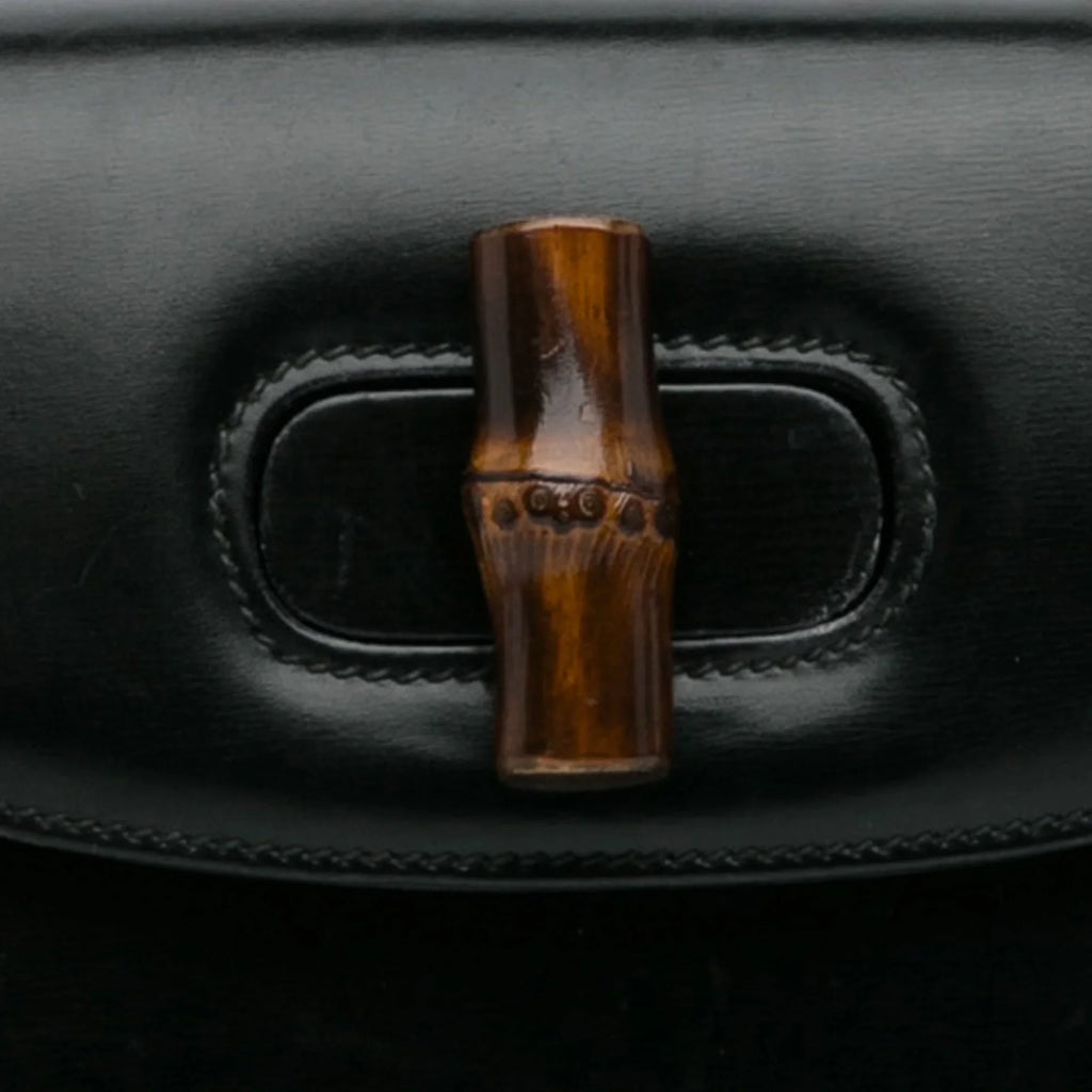 Pre-Owned Authenticated Gucci Bamboo Night Calf Leather Black Handbag Top HandleBag Unisex (Good)