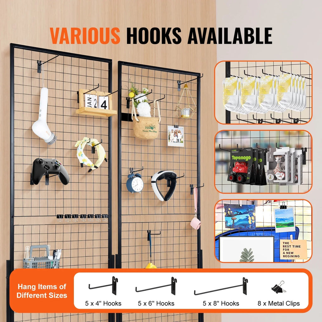 BENTISM 2' x 5.6' Grid Wall Panels Tower, 2 Packs Wire Gridwall Display Racks with T-Base Floorstanding, Double Side Gridwall Panels for Art Craft Shows, Retail Display with Extra Clips and Hooks