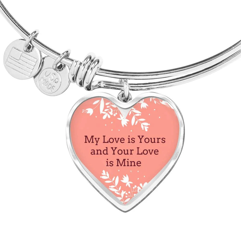 My Love is Yours Pink Heart Bangle Stainless Steel or 18k Gold 18-22"