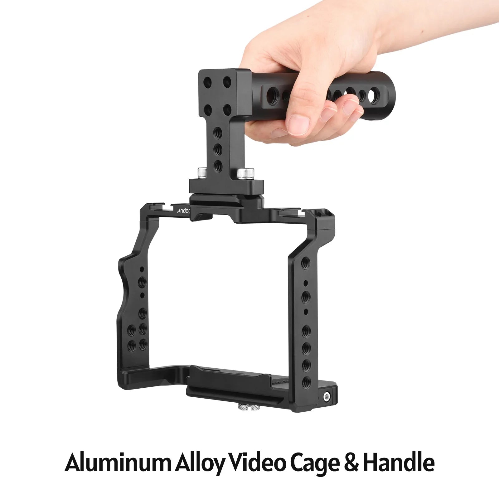 Andoer Camera Video Cage + Handle Kit Aluminum Alloy with Dual Cold Shoe Mounts Numerous 1/4 Inch Threads Replacement for Sony A7IV/ A7III/ A7II/ A7R III/ A7R II/ A7S II