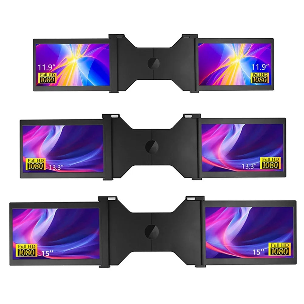 Anself 13.3 inch Portable Triple-screen Laptop Expansion Screen 1920*1080 Resolution Easy Installation for 13.3-16.5 inch Laptop