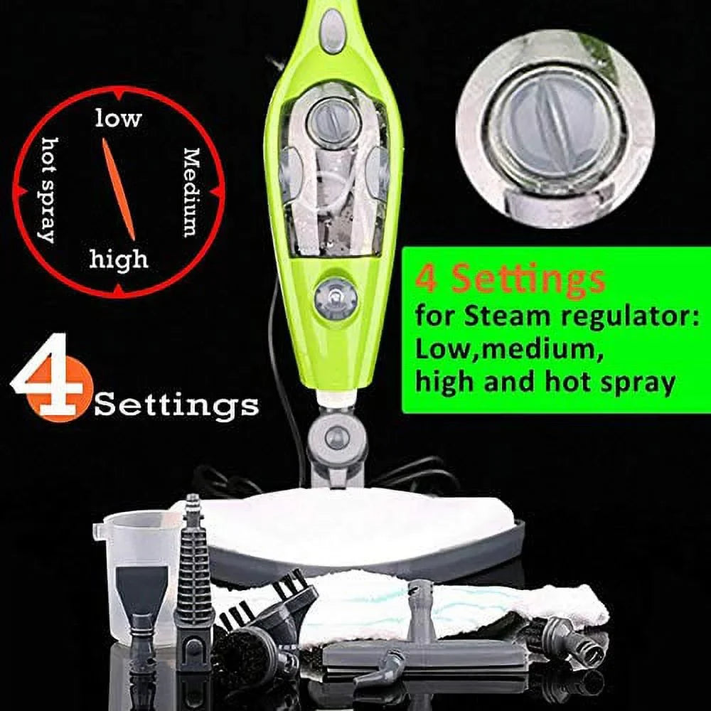 Multi-Function Steam Mop 10 In 1, Fast 20 sec Heating Up, Stream Clearner Suitable for All Types of Carpet/Floor, 300 ml, 1500 W, 3.5M Wire, White/Green