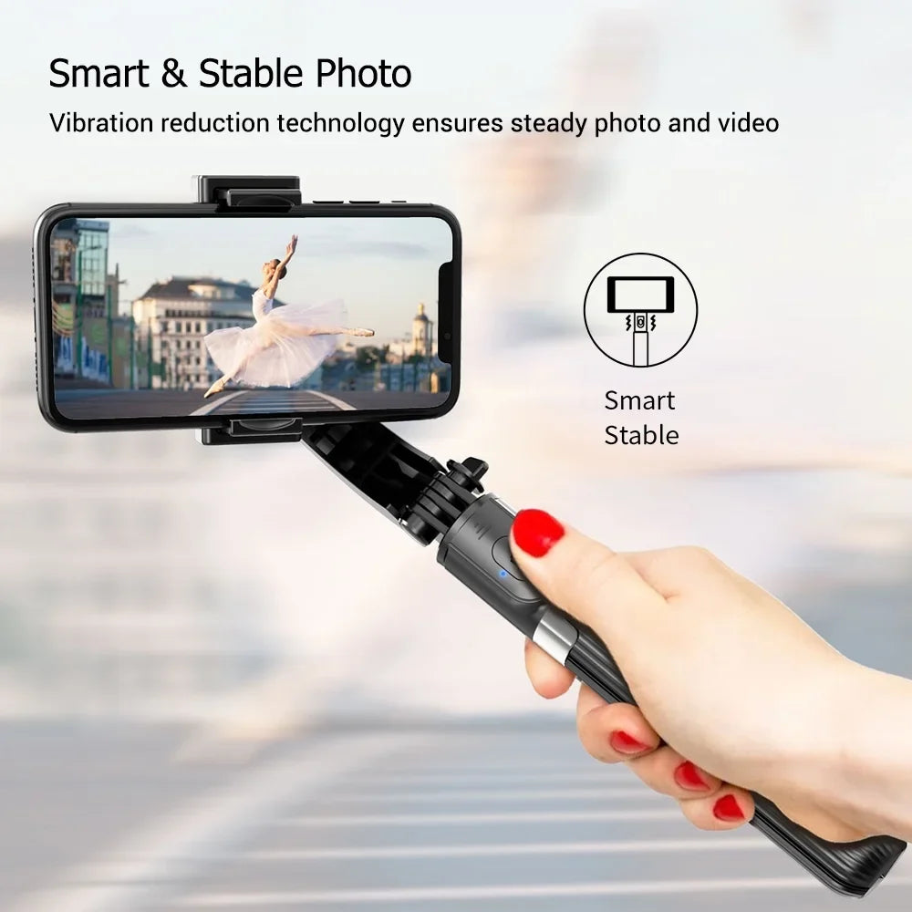 3 in 1 Phone Gimbal Stabilizer Selfie Stick Tripod 86cm 5-Section with Remote Shutter Phone Clamp Smart Rotatable Fitting with Smartphones