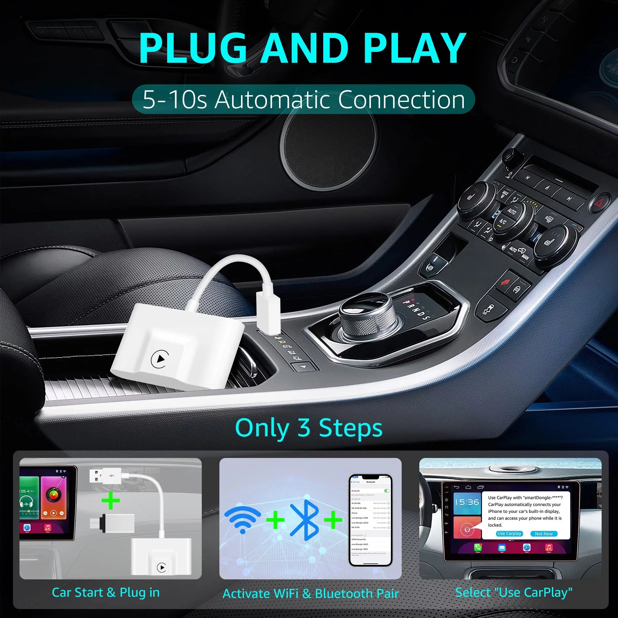 Emlimny Wireless CarPlay Adapter, CarPlay Dongle for Factory Wired CarPlay Cars, Convert Wired to Wireless CarPlay, Plug & Play Auto Connect No Delay Online Update for Cars