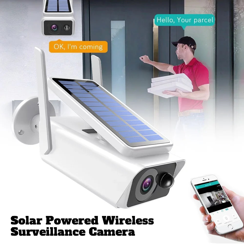 Security Cameras Wireless Outdoor, DFITO Solar Security Camera Outdoor with Solar Panel, PIR Detection, 2-Way Talk, Night Vision,Waterproof, White