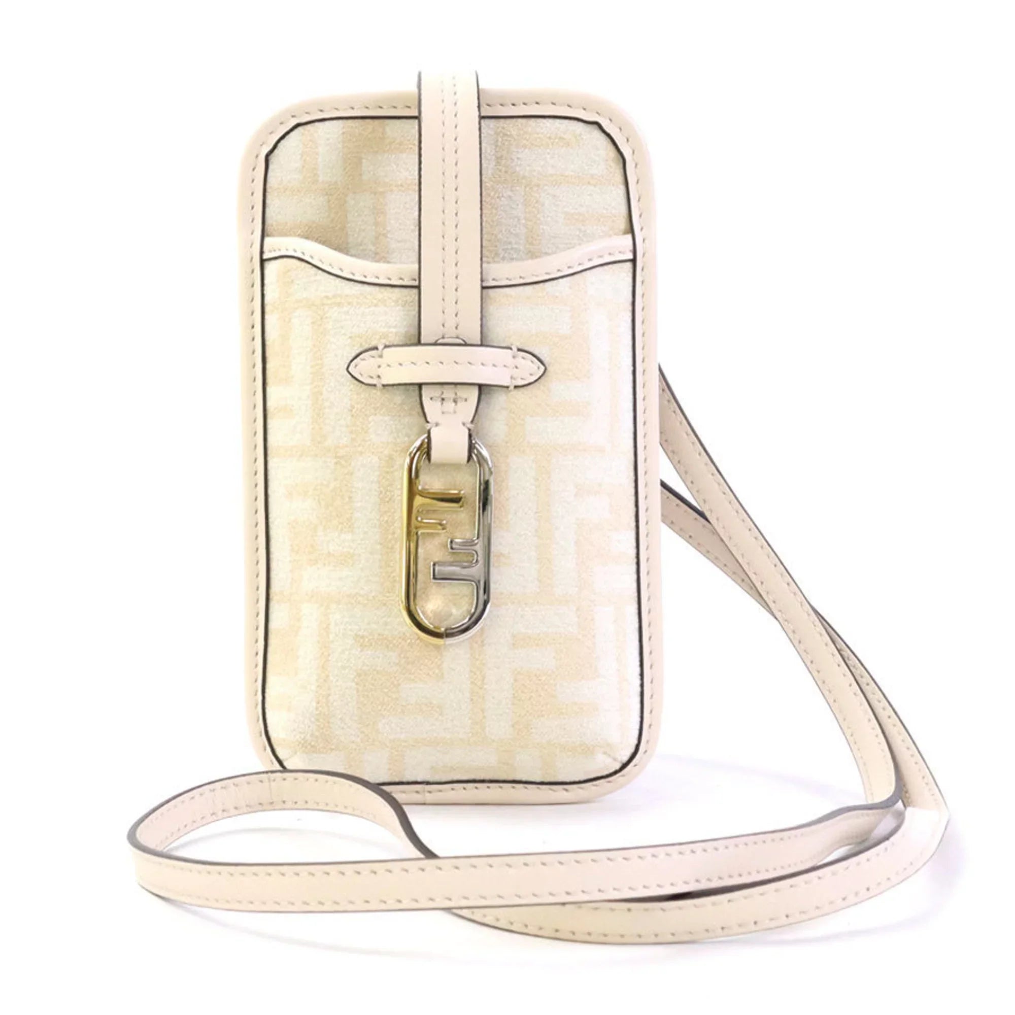 Pre-Owned Fendi FENDI Pouch Phone Orlock Leather/Viscose Pink Beige Women's 7AS131 ALG7 (Good)