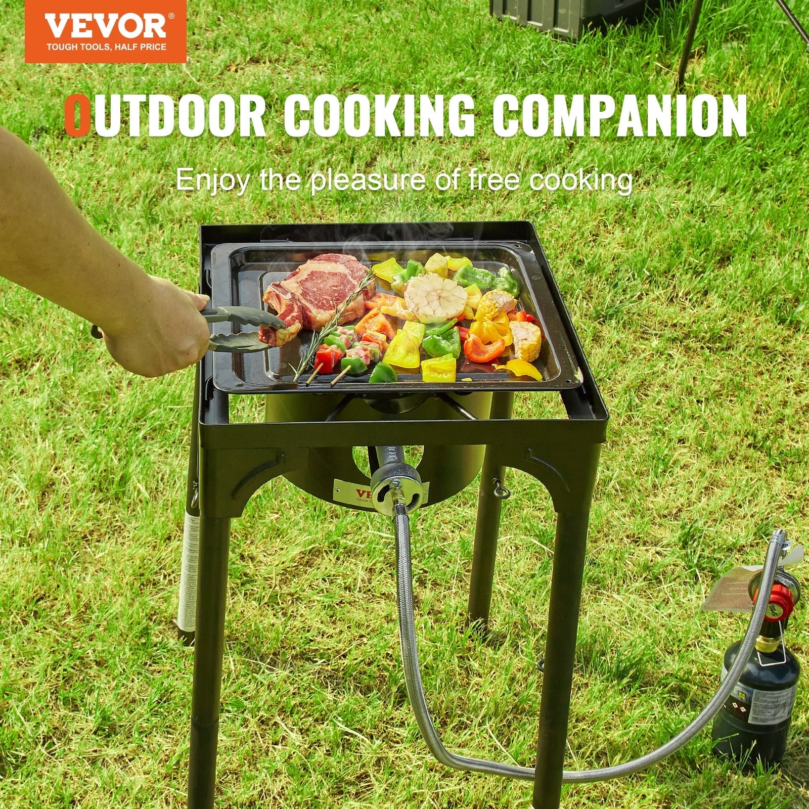 SKYSHALO Single Burner Outdoor Camping Stove Cooking Stove Portable BBQ Gas Cooker Heavy Duty Gas Cooker w/Detachable Legs Stand & Adjustable PSI Regulator, Propane Burners 30000BTU