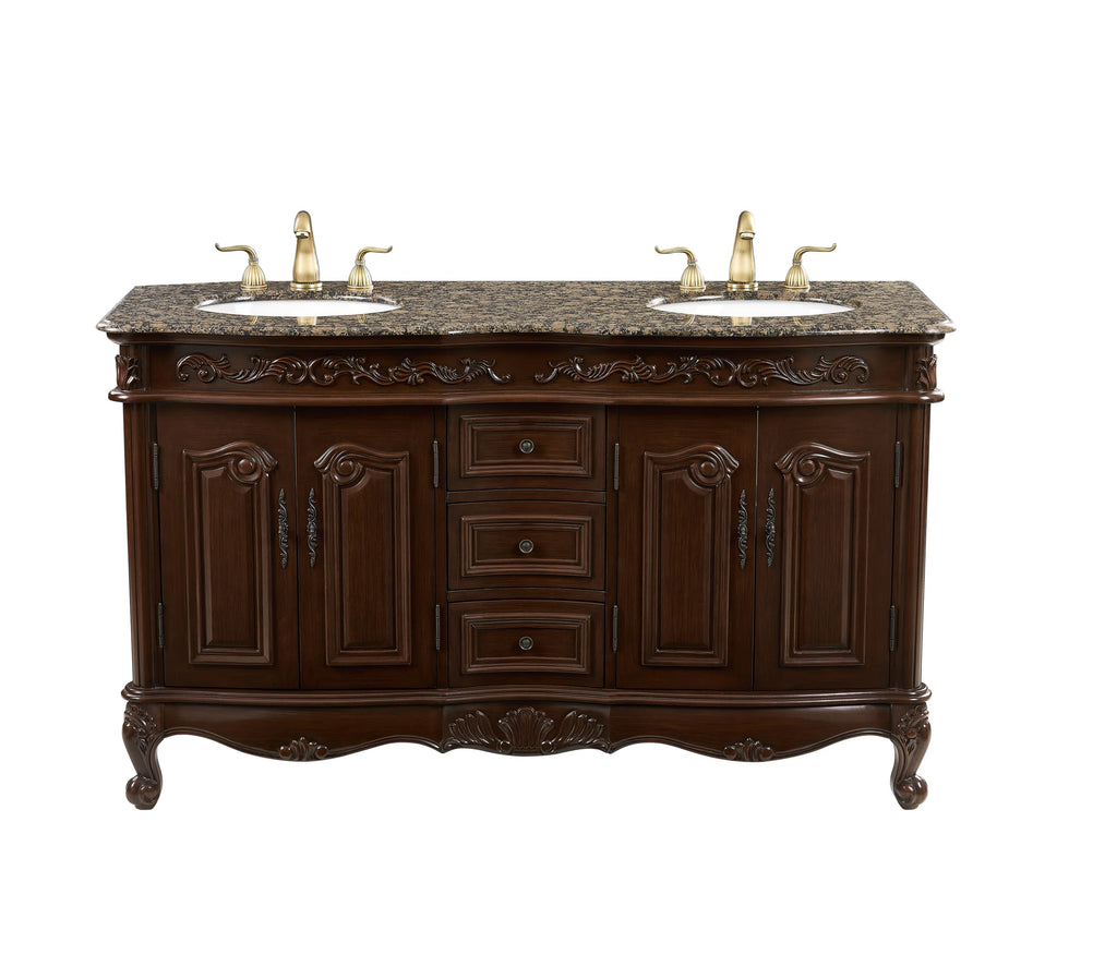 Stufurhome 60 inch Saturn Double Sink Vanity with Baltic Brown Granite Top