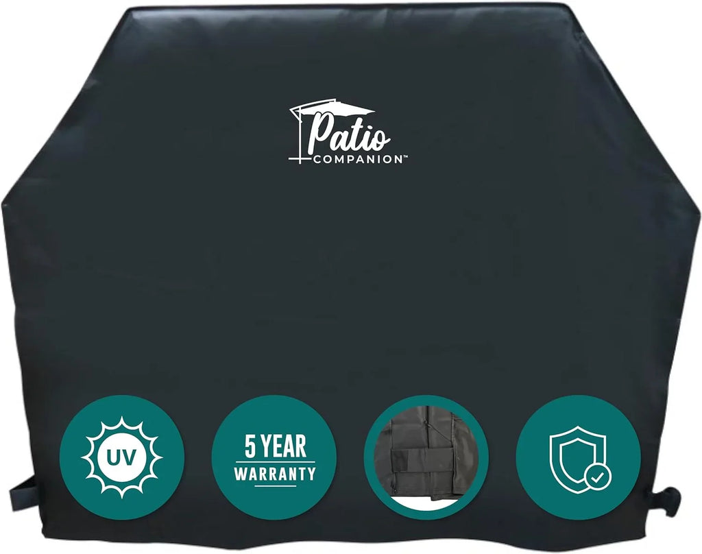 Patio Companion Professional, 65 Inch BBQ Grill Wrap 5 Year Warranty, Heavy-Grade UV Blocking Material, Waterproof and Environment Impervious Gas Grill Protection for Weber, Char Broil, Broil King, Black