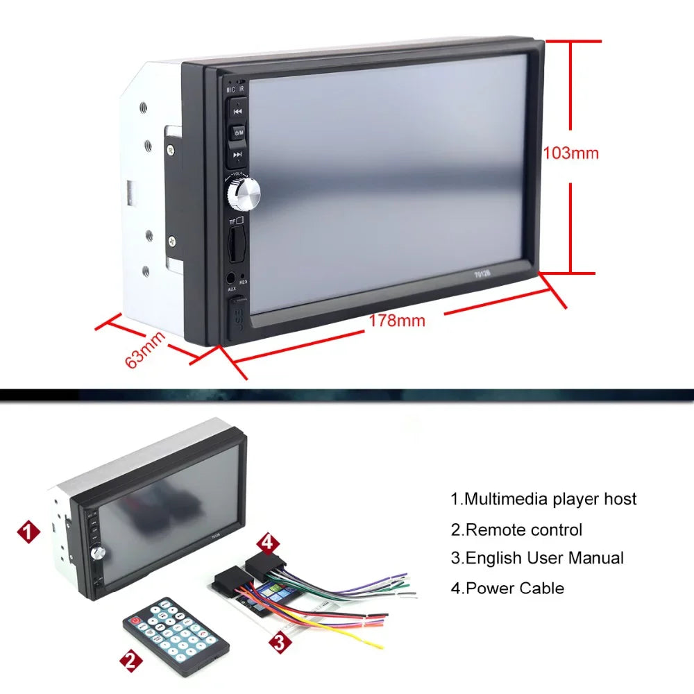 Polarlander Car Stereo Car Audio Double Din 7-inch HD Touch Screen Car radio Player with Multimedia SD USB FM AUX MP5/4/3 mirror link function Bluetooth with 4LED backup camera