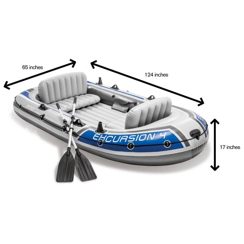 Intex Excursion Inflatable Rafting Fishing 4 Person Ship w/ Oars & Pump (3 Pack)