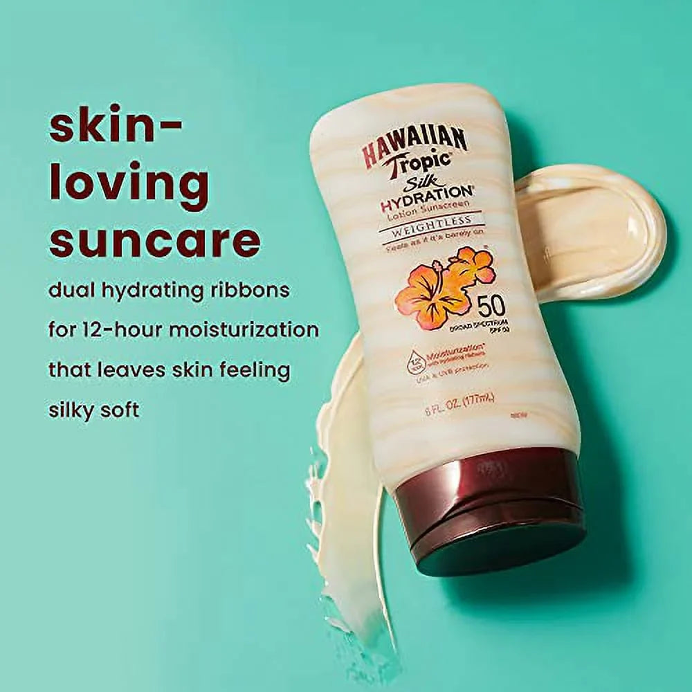 Hawaiian Tropic SPF 30 Broad Spectrum Sunscreen, Silk Hydration Weightless Moisturizing Sunscreen Lotion, 6 Fl Oz, Twin Pack