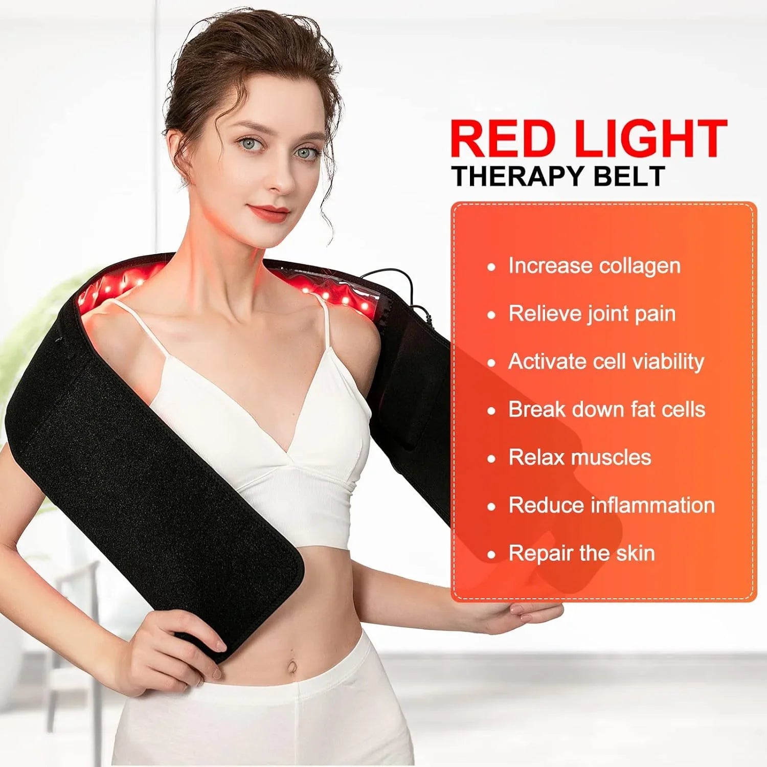 Red Light Therapy Belt, Infrared Light Therapy Wrap Red Light Therapy Device for Body with Timer for Back Shoulder Waist Muscle Pain Relief, Speed Healing LED 660nm & 850nm with Controller (Black)