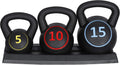 3- Kettlebell Set, Exercise Fitness Weight Set with Base Rack for Home Gym, Home Workouts, Strength Training, Include 5 lbs, 10 lbs, 15 lbs