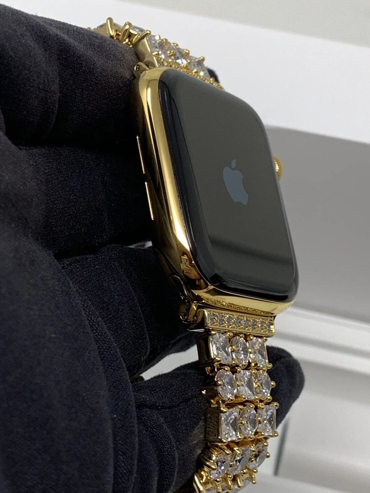 24K Gold Plated 44MM iWatch SERIES 5 Gold Link Band Diamond Rhinestones LTE