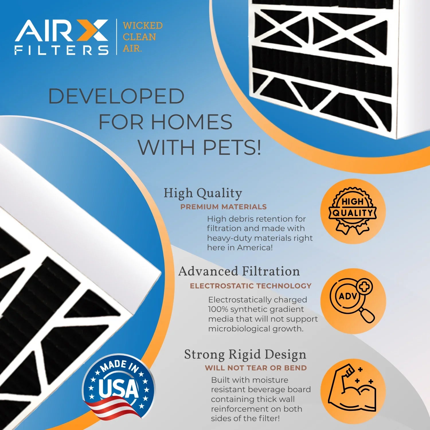20x25x5 Air Filter Odor Eliminator Carbon Filter MERV 8 Comparable to MPR 700 & FPR 5 Fitting with Air Bear 255649-102 2 Pack by AIRX FILTERS WICKED CLEAN AIR.