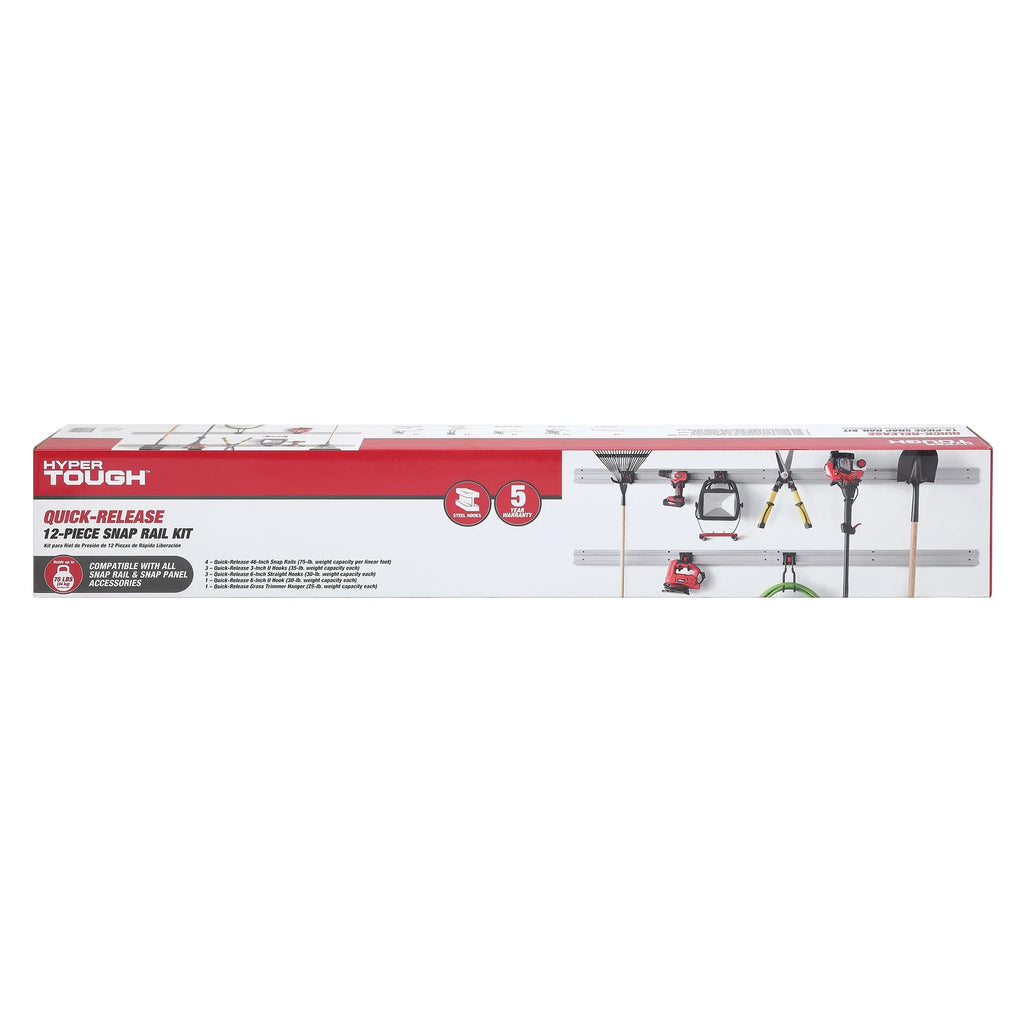 Hyper Tough 12-Piece Quick-Release Snap Rail Kit Garage Organizer System